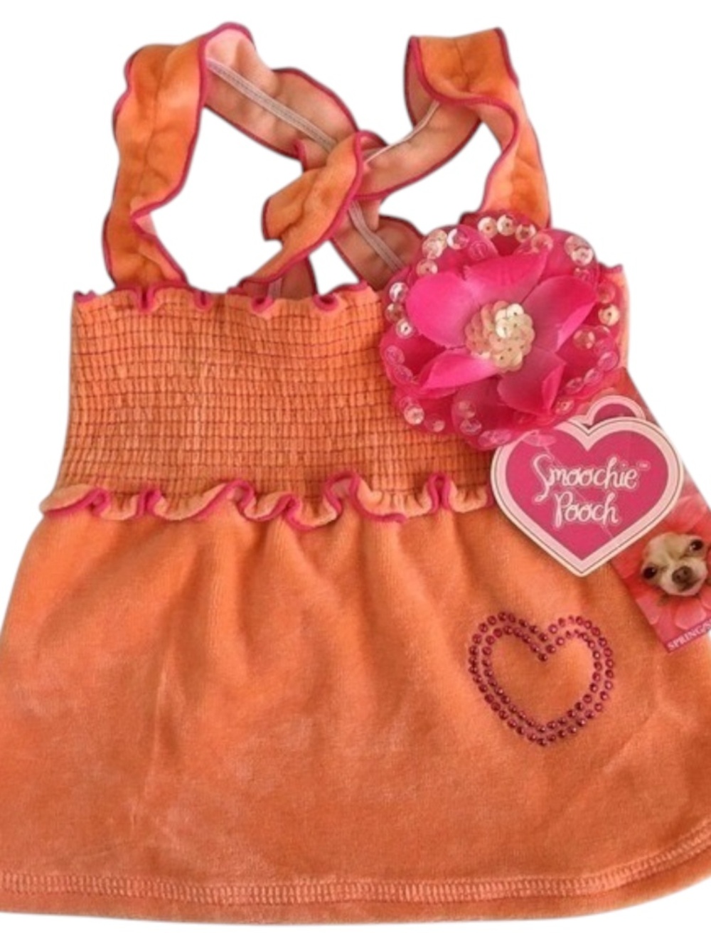 Smoochie Pooch x Petco Velour Flower Dog Dress Orange/Pink Size S